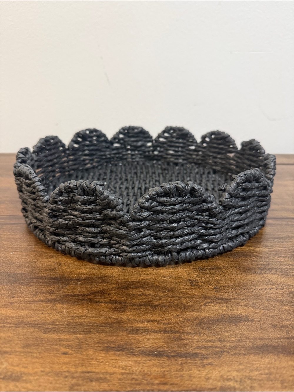 Handwoven Scalloped Edge Decorative Tray in Charcoal